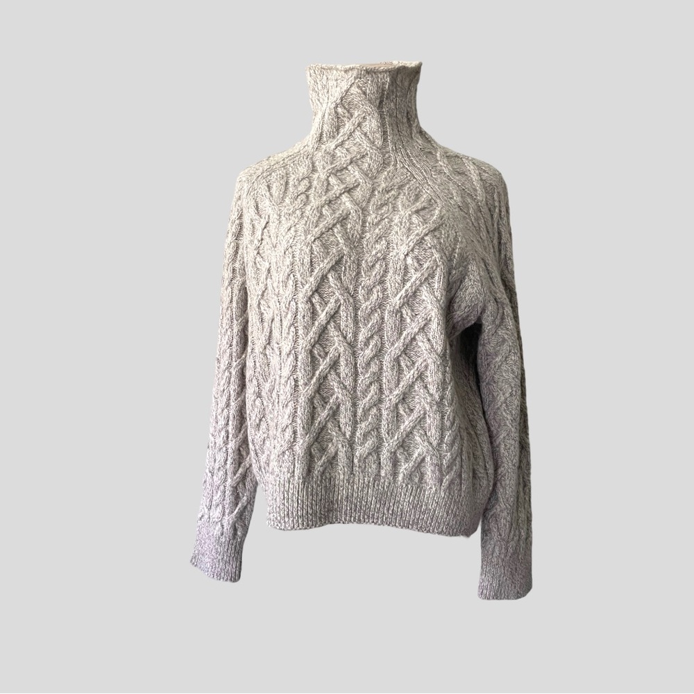 VINCE Oversized Cable-Knit Turtleneck Sweater Wool Cashmere Blend - Picture 3 of 14